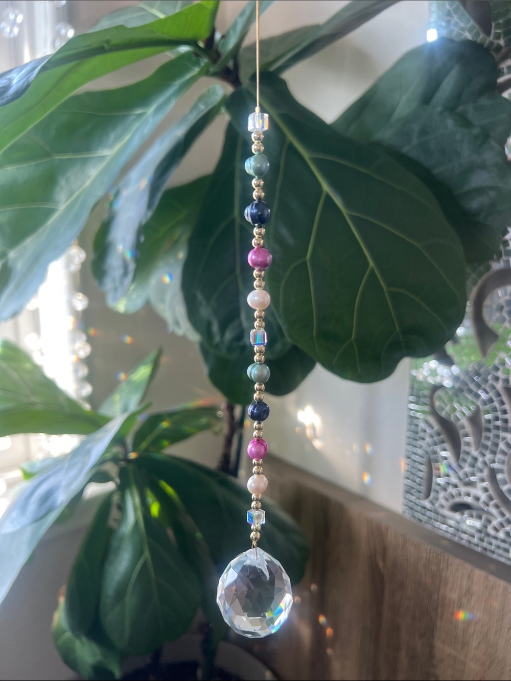 Handmade Multicolor Freshwater Pearls w/ Crystal Suncatcher - Ornament